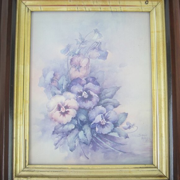 Antique Victorian Deep Picture Frame Wood Gilt Vintage Sonie Ames Flower Print - Picture 6 of 15